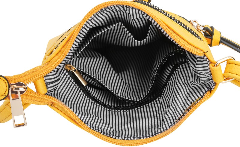DELUXITY | Crossbody Purse Bag | Functional Multi Pocket Double Zipper Purse | Adjustable Strap | Medium Size Purse | Yellow - Image 5